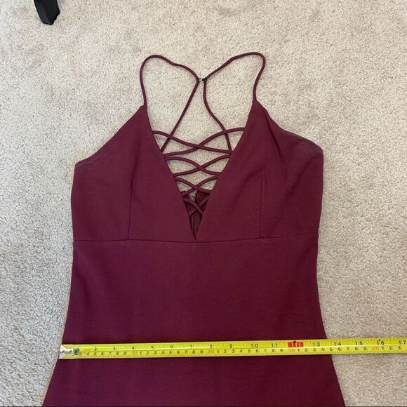 Red plum wine coloured deep V crisscross bodycon stretchy Vegas clubwear dress L - Picture 7 of 10